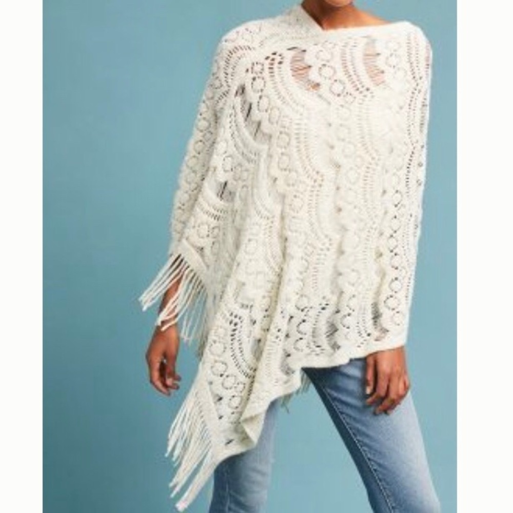 NWOT Anthropologie Fringed Lace Poncho